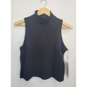 DKNY Sport Black Mock Neck‎ Sleeveless Zip Front Crop Top Women's Size L
